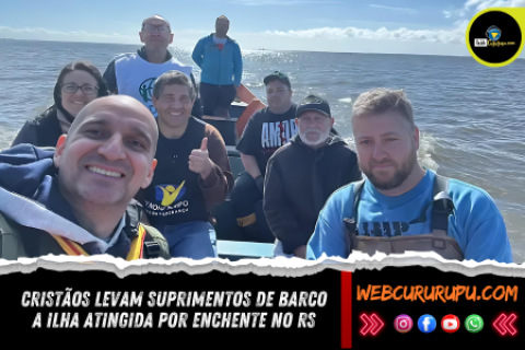 Cristãos levam suprimentos de barco a ilha atingida por enchente no RS